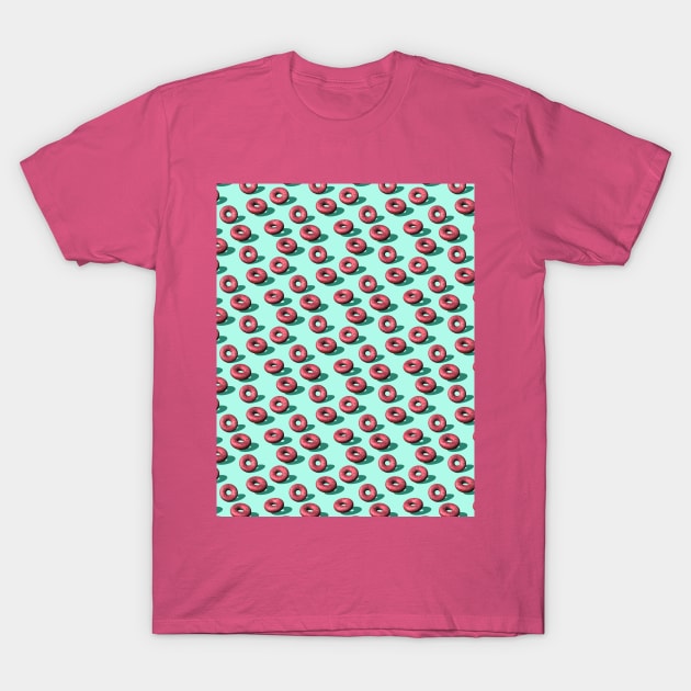 Raspberry & White Chocolate Doughnuts T-Shirt by LozMac